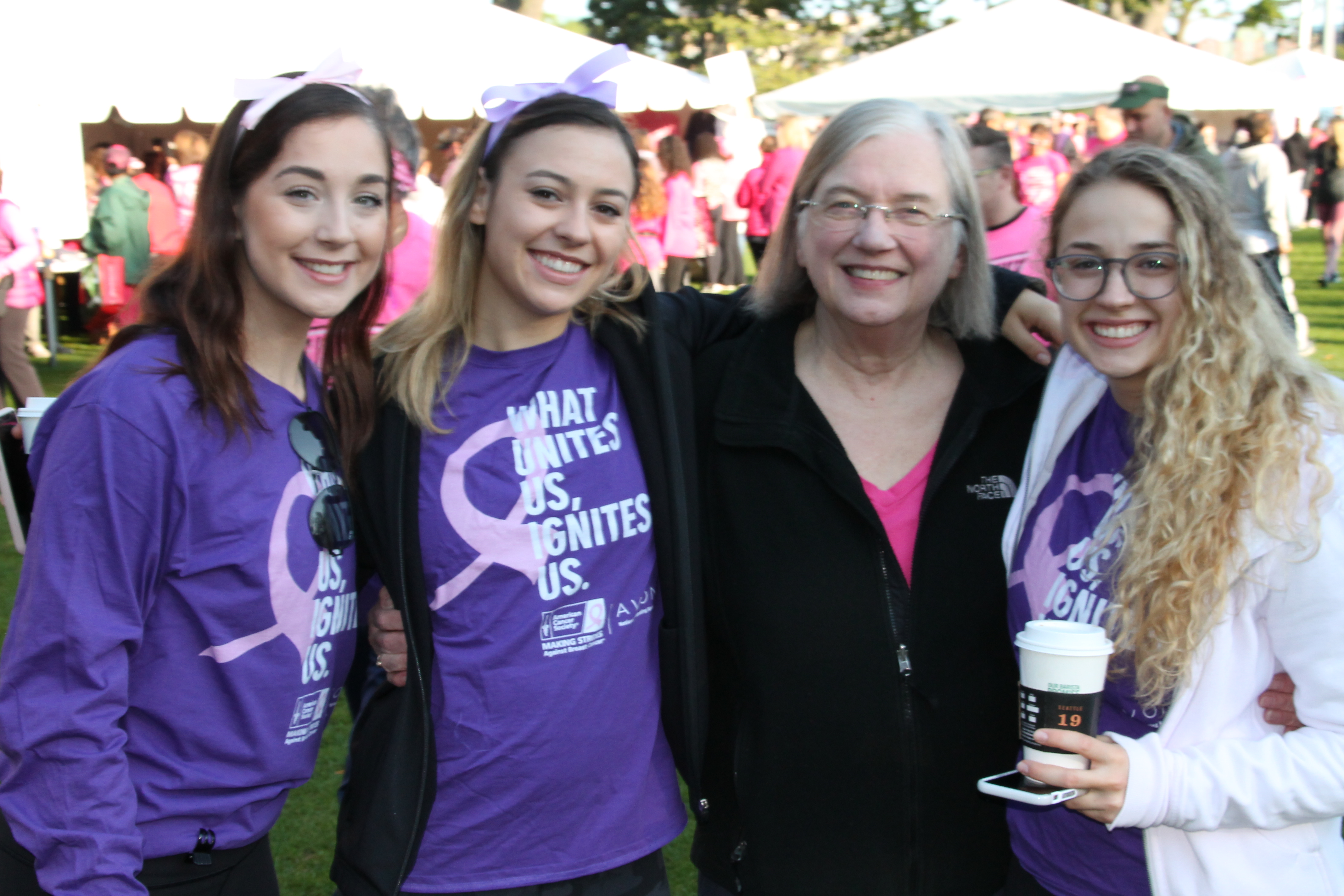 Gail Hanson-May with synchronized skaters at a benefit walk.