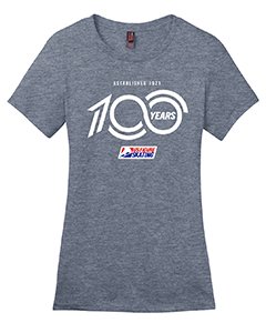 Grey shirt with a white 100 years logo