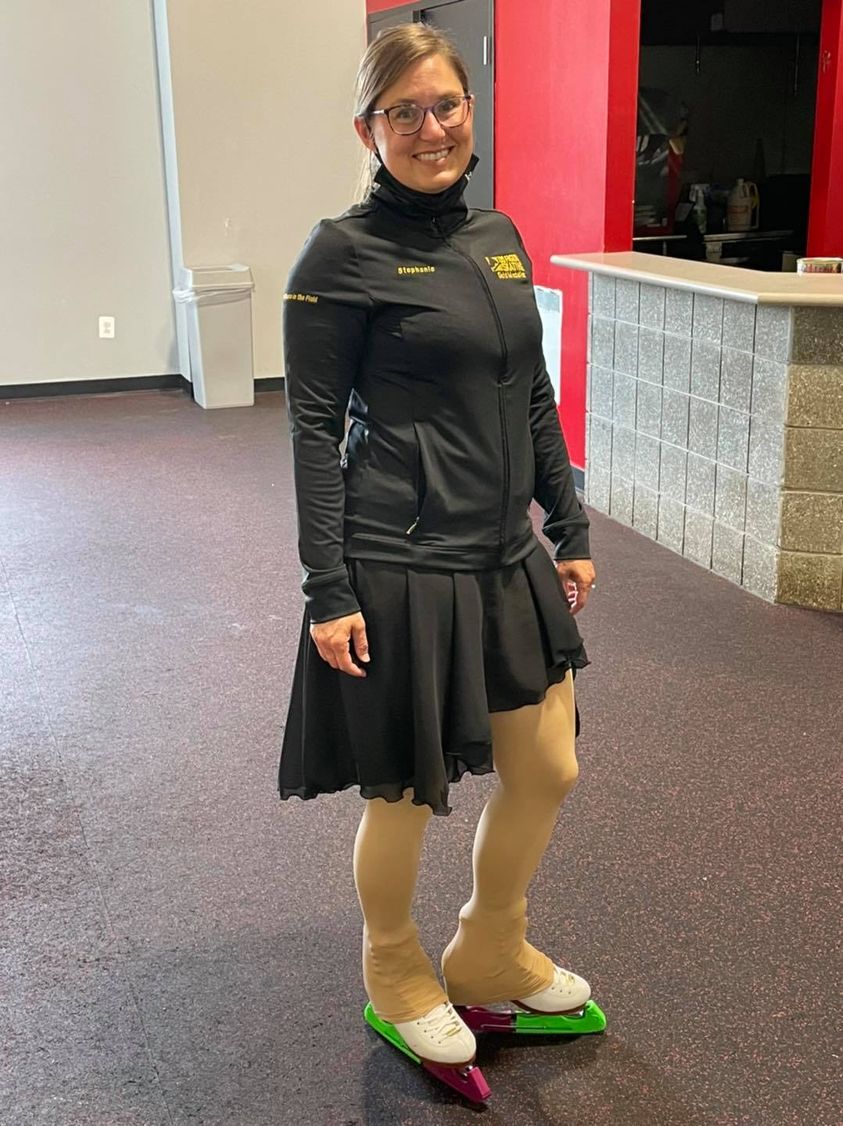 Stephanie Marquez in her gold medal jacket (photo by the Clinton Figure Skating Club)