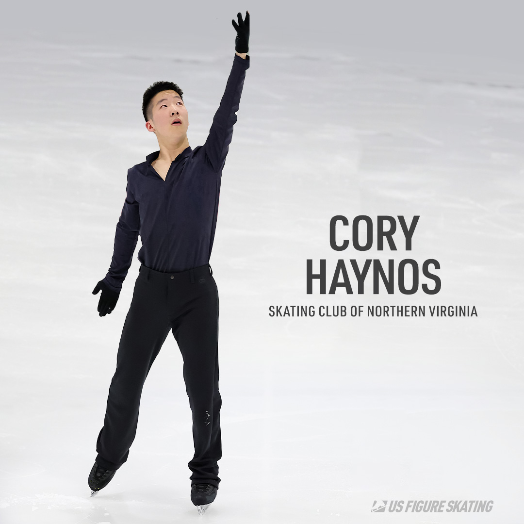 Photo of Cory Haynos with his name and the text "Skating Club of Northern Virginia" written in black text to the right