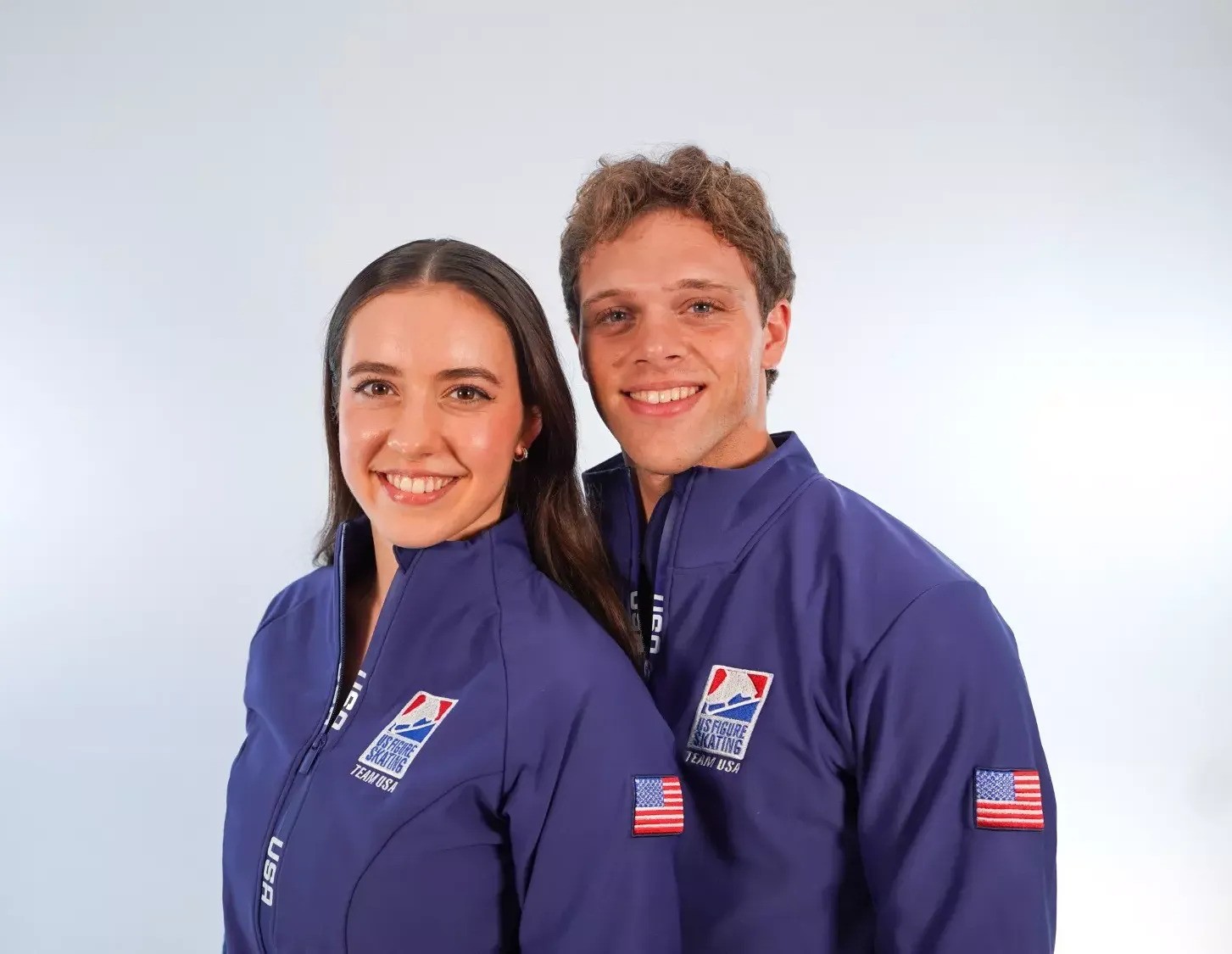 Headshot of Caroline Green and Michael Parsons in their blue Team USA jackets