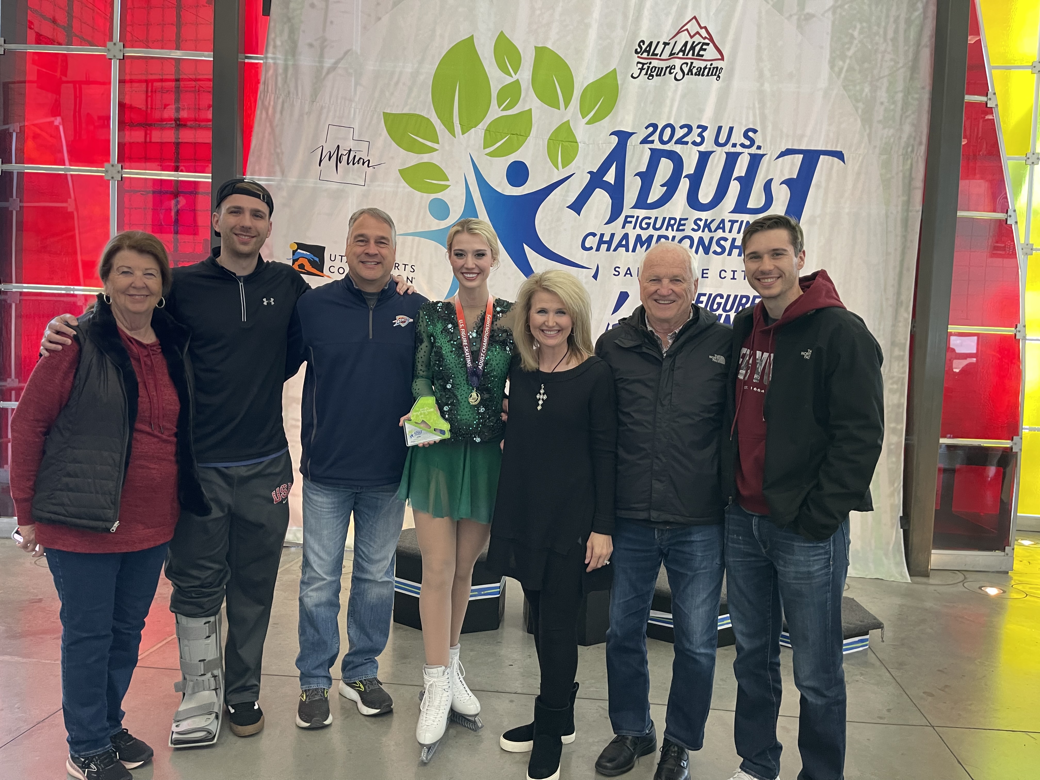 Elizabeth and her familt pose for a photo at Adult Championships