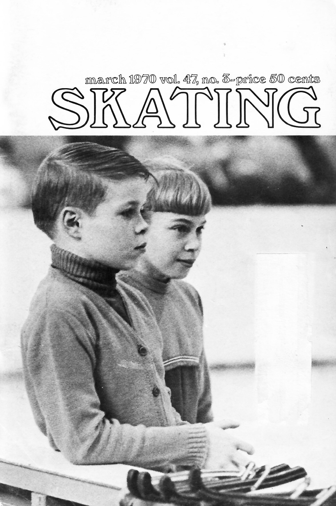 Lorrie Reed and David Santee, Midwestern runner-up in novice pairs, are featured on the cover of SKATING magazine in March 1970.