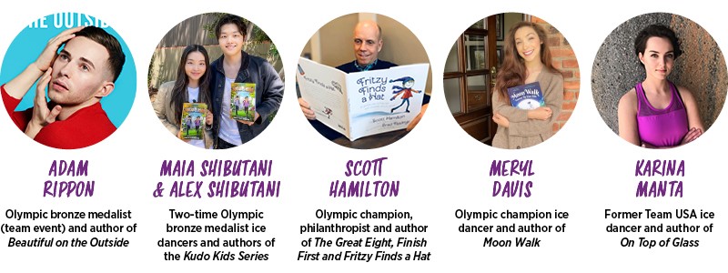 Kristi's Reading Buddies (l-r): Adam Rippon, Maia and Alex Shibutani, Scott Hamilton, Meryl Davis, Karina Manta